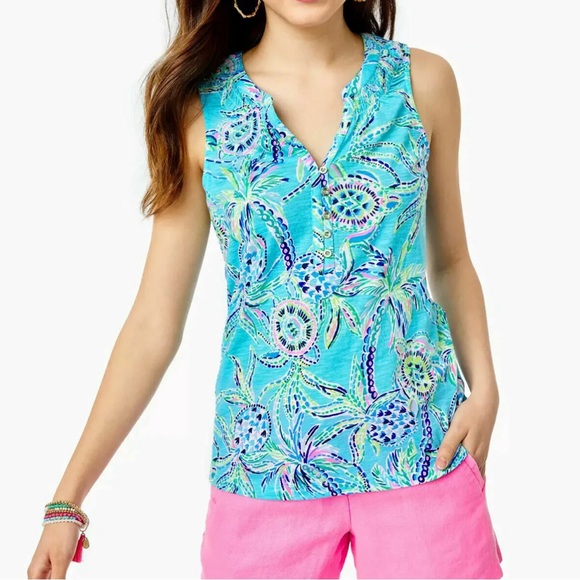 Lilly Pulitzer Tops - Lilly Pulitzer Women’s Essie tank in Bermuda Blue Turtle Print Size XXL